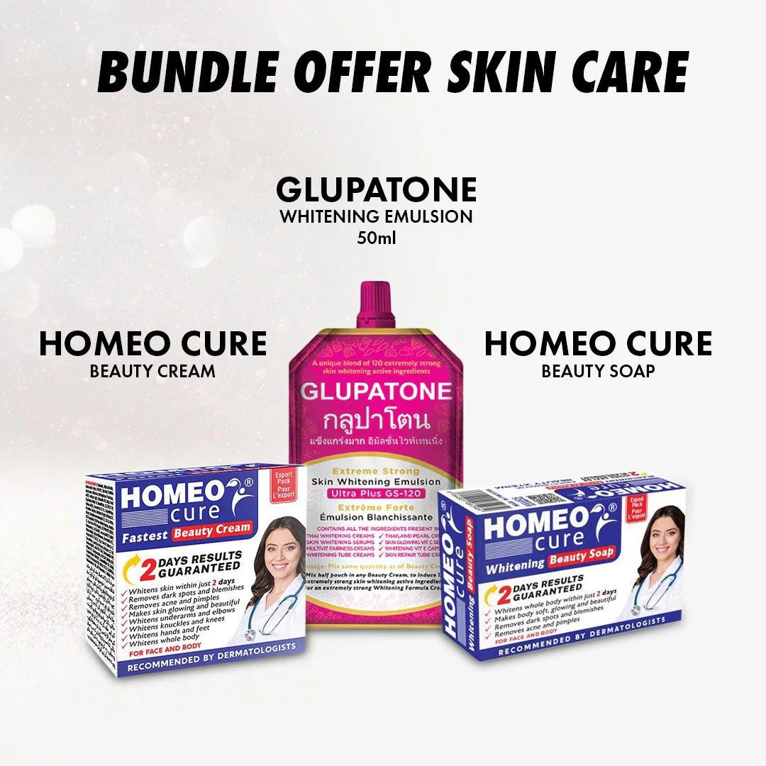 Pack of 3: 1 Glupatone Strong whitening Emulsion+ 2 Homeo cure beauty cream - PREMIUM PICKS